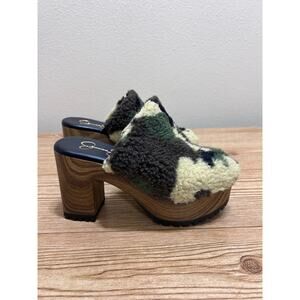 Jessica Simpson Faux Fur Platform Mule Heels Camo Teddy Chunky Heel Slide Size 5